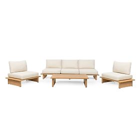 Conny Aluminum Garden Furniture Set, Light Beige, Wood Effect