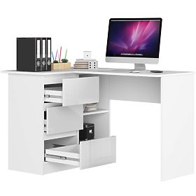 CORNER DESK B16 124 cm LEFT 3 DRAWERS WHITE / WHITE GLOSS