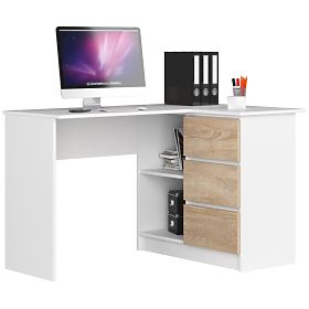 CORNER DESK B16 124 cm RIGHT 3 DRAWERS PK WHITE / SONOMA
