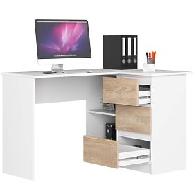 CORNER DESK B16 124 cm RIGHT 3 DRAWERS PK WHITE / SONOMA