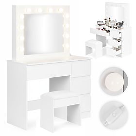 Cosmetic Dressing Table with Mirror and LED Lighting 4 Drawers Stool ModernHome