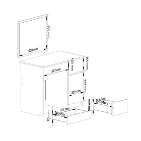 COSMETIC VANITY TABLE WITH MIRROR P-2/SL 500x600 RIGHT PK WHITE