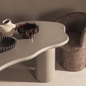 Dining Table Muse 160 cm, Dark Beige, Rounded Shapes