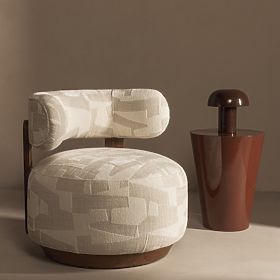 Dolce Relaxation Chair, Rounded Shapes, Beige/Cream, Walnut, lectus