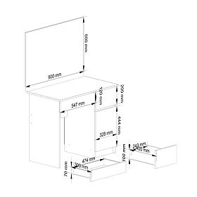 DRESSING TABLE WITH MIRROR CLP P-2/SL 900x600 RIGHT PK WHITE