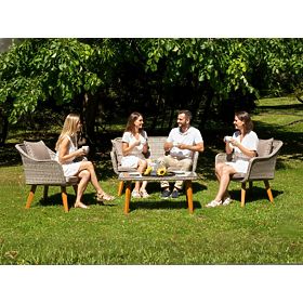 Elegant Garden Set from Technorattan (2 x Comfortable Armchair, Sofa + Table) LARGO Grey Variegated