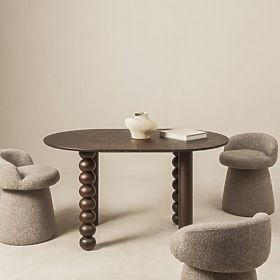 Extendable Table Bolla 140-200 cm, Oak Veneer, Walnut, Decorative Leg with Spheres, Oval Top