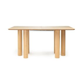 Extendable Table Loa 140-200 cm, Oak Veneer, Natural, Beech Wood, Rounded