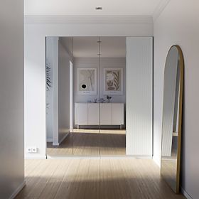 Four-Door Wardrobe Neroli, Mirror/Simple Grooves, White, lectus