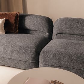 Four-seater living room sofa Luvio gray, rounded shapes