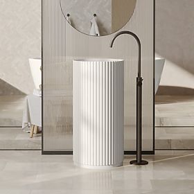 Freestanding Washbasin Ciriola, Composite, 45x90 cm, Light Gray, Ribbed