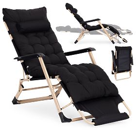 Garden Beach Lounger 2-in-1 with Pillow, Adjustable Footrest, Black, Gold Frame MultiGarden, MultiGarden