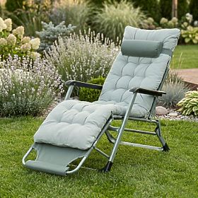 Garden Beach Lounger 2-in-1 with Pillow and Adjustable Footrest Grey MultiGarden, MultiGarden