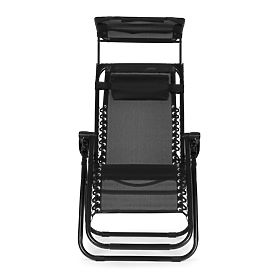 Garden Beach Lounger with Adjustable Backrest and Movable Canopy Modernhome - Black, MultiGarden