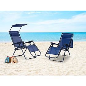 Garden Beach Lounger with Adjustable Backrest and Movable Canopy Modernhome - Blue, MultiGarden