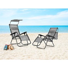 Garden Beach Lounger with Adjustable Backrest and Movable Canopy Modernhome - Gray