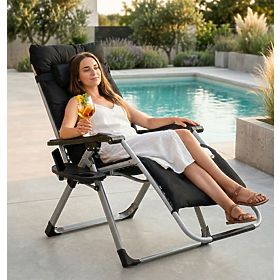 Garden Beach Lounger with Adjustable Backrest and Pillow + Headrest Black MultiGarden, MultiGarden