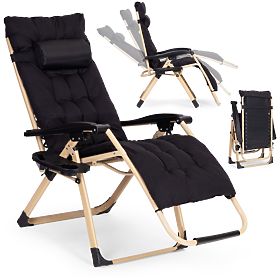 Garden Beach Lounger with Pillow and Adjustable Backrest Black with Gold Frame MultiGarden, MultiGarden