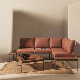 Garden Corner Sofa with Table Lugi, Polywood, Mocha/Gray