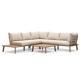 Garden Corner Sofa with Table Penne, Eucalyptus Wood FSC, Beige