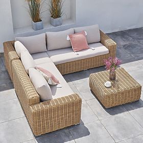 Garden Corner Sofa with Table Sandy, Technorattan, Beige