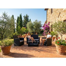 Garden Furniture from Technorattan (Sofa 123cm, 2 x Armchair + Table) UNICO Black