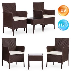 Garden Furniture Set 2 Chairs + Table Tempered Glass Brown MultiGarden, MultiGarden