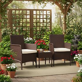 Garden Furniture Set 2 Chairs + Table Tempered Glass Brown MultiGarden