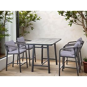 Garden Furniture Set (4 Bar Stools + High Table) BREZZA Grey