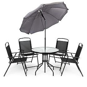 Garden Furniture Set: Table, 4 Chairs, Parasol, MultiGarden