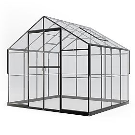 Garden Greenhouse ProGlass Classic Compact 7.7 m² with Base, Tempered Glass 4 mm, Aluminum