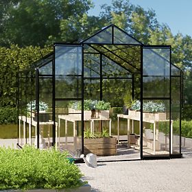 Garden Greenhouse ProGlass Classic Compact 7.7 m² with Base, Tempered Glass 4 mm, Aluminum