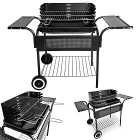 Garden Grill with Metal Shelves, Adjustable Grate, and Wheels