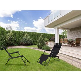 Garden Lounger with Headrest Foldable Design Black, MultiGarden