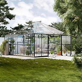 Garden Orangery ProGlass Gazebo Large with Base 17.8 m² Tempered Glass 4 mm, Aluminum, Black
