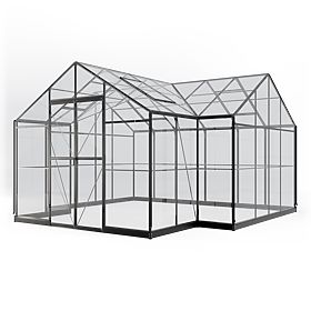 Garden Orangery Royal Green Standard 16.6 m² with Base, Tempered Glass 4 mm, Aluminum, Black