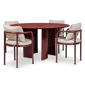 Garden Set Amarello, Round Table 140 cm + 4 Chairs, Aluminum, Burgundy Brown