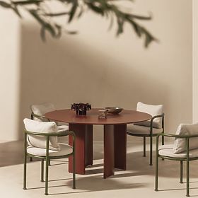 Garden Set Amarello, Round Table 140 cm + 4 Chairs, Aluminum, Green/Burgundy Brown