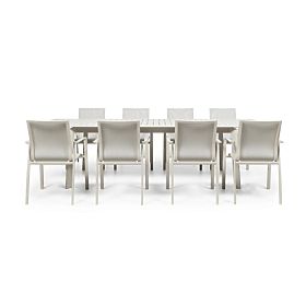 Garden Set Canelli, Extendable Table 175-234 cm + 8 Chairs, Aluminum, Light Beige