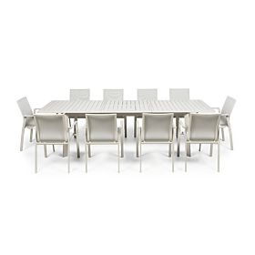 Garden Set Canelli, Extendable Table 205-286 cm + 10 Chairs, Aluminum, Light Beige