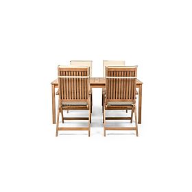 Garden Set Familis Table 160 cm + 4 Chairs with Adjustable Backrests and Cream Cushions, Wood