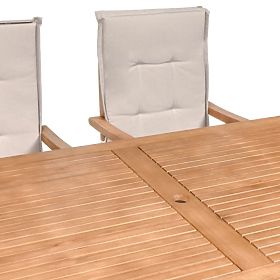 Garden Set Familis Table 160 cm + 4 Chairs with Adjustable Backrests and Light Gray Cushions