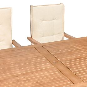 Garden Set Familis Table 160 cm + 6 Chairs with Adjustable Backrests and Cream Cushions, Wood
