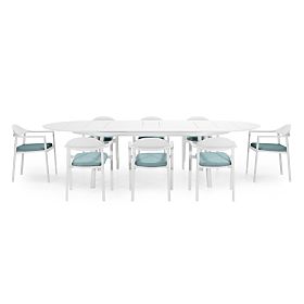 Garden Set Marinelli, Extendable Table 230-300 cm + 8 Chairs, Aluminum, White, lectus