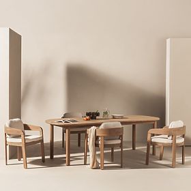 Garden Set Satori II, Table 240 cm + 6 Chairs, FSC Acacia Wood, Teak Look, Beige, Rounded