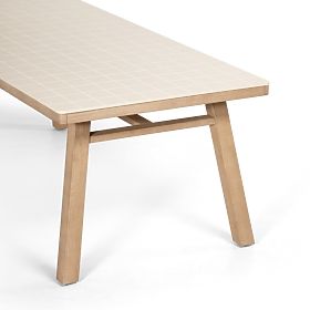 Garden Table Wabi 200 cm with Stone Top, Light Acacia Wood/Light Beige, Rectangular