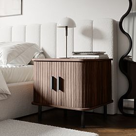 Gliss Nightstand, Rounded, Slats, Dark Walnut, lectus