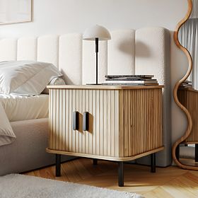 Gliss Nightstand, Rounded, Slats, Light Oak, lectus