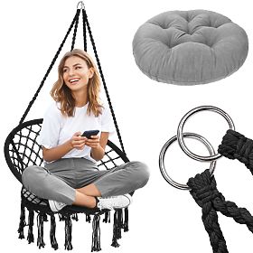 Hanging Boho Chair with Cushion Black 490129A, Bluegarden