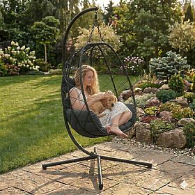 Hanging Freestanding Garden Cocoon Chair up to 120 kg with Black Cushions MultiGarden